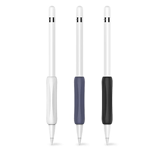 Delidigi 3 Stück Griff Schutzhülle Silikon Halter Ergonomisches Ärmelzubehör Kompatibel mit Apple Pencil 1. und 2. Generation (Weiß, Schwarz, Mitternachtsblau)