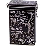 Rechteckige Kaffeedose im Vintage-Stil, schwarz/weiß, Retro-Blechdose für die Küche, hermetisch abgedichtet, 500 g, Motiv: Kaffee-Begriffe