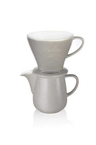 Melitta 6768456 Pour Over Set grau (Kaffeefilter 1x4 + Porzellan Kaffeekanne 0,6 l) Classic Edition