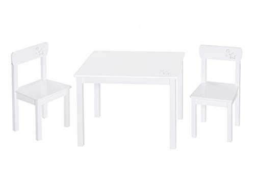 roba Kinder Sitzgruppe 'Little Stars', Kindermöbel Set aus 2 Kinderstühlen & 1 Tisch, Sitzgarnitur Holz, weiß lackiert, mit Sternen