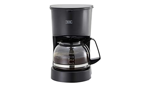 KHG Kaffeeautomat KA-127 (S) aus Kunststoff in schwarz, Kapazität für 5 Tassen, mit Glaskanne 600 ml, Warmhaltefunktion für ca. 30 Minuten, Permanentfilter, Abschaltautomatik, Wasserstandsanzeige