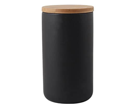 Vorratsdose aus Keramik mit luftdichtem Bambus-Deckel, versiegelter Behälter für Lebensmittel, kann für Tee, Kaffee, Gewürze usw. verwendet werden (schwarz, 900 ml)