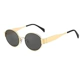 YUELUQU Runde Vintage Sonnenbrille Klassische Retro Metallrahmen Sonnenbrille Oval Punk für Frauen Männer Brille (Gold/Grau)