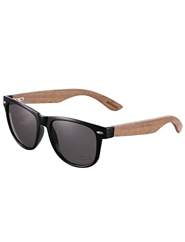 GREENTREEN Polarisierte Sonnenbrille für Herren und Damen, sonnenbrille holz Unisex, UV 400 Schutz (schwarz)