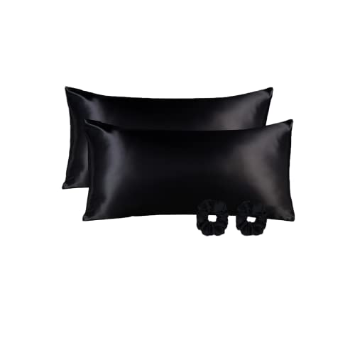 Vielit 2 Stück Satin Kissenbezug 40x80, ähnlich wie Seide, Kopfkissenbezug Satin Pillowcase Kissen Bezug Kissenhülle für Haar und Haut (Schwarz)