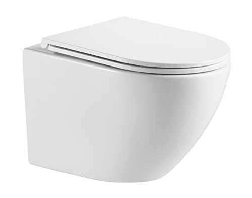 Hänge WC Spülrandlos kurz, Designer Wand Toilette Nano beschichtet mit WC Sitz + Deckel aus Duroplast in 2 versionen und Softclose Absenkautomatik abnehmbar + Beschichtung (WC mit Slim Seat)