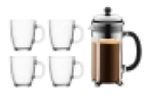 Bodum K1928-16COS Chambord Set Kaffeebereiter 1.0 L Edelstahl und 4 Stück Bistro Gläser 0.35 l Kaffeebereiter, Mehrlagig, Schwarz, 0.1 x 0.1 x 0.1 cm