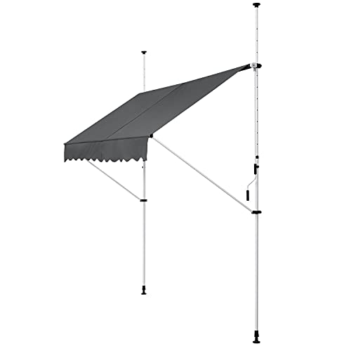 Juskys Klemmmarkise 300 x 120 cm mit Handkurbel - Markise ohne Bohren - höhenverstellbar, UV-beständig & wasserabweisend - Balkonmarkise Balkon grau