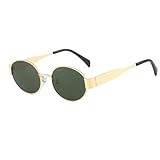 YUELUQU Runde Vintage Sonnenbrille Klassische Retro Metallrahmen Sonnenbrille Oval Punk für Frauen Männer Brille (Gold/Grün)