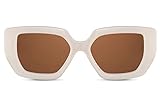 Cheapass Sonnenbrille Damen großer 6-eckiger beiger Rahmen mit braunen Gläsern UV400-geschützt