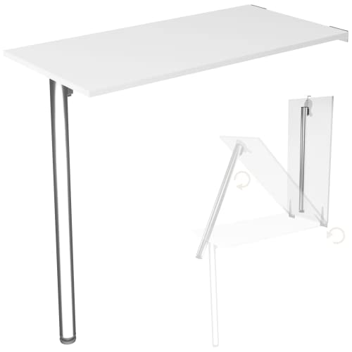 Wandklapptisch Esstisch Tischplatte 100x50 cm in Weiß Klapptisch Bartisch Küchentisch für die Wand im Büro Esszimmer Küche stabiler Wandtisch mit Tischbein klappbar (Tischhöhe 90cm)