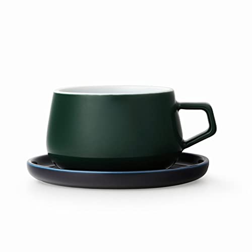 Teetasse oder Kaffee-Tasse mit Untertasse, aus Porzellan, mit Henkel, 0.3 Liter, Tannengrün