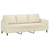 vidaXL Sofa 3-Sitzer, Loungesofa Couch mit Armlehnen Rückenkissen, Wohnzimmersofa Designsofa Metallgestell, Sitzmöbel Dreisitzer, Creme Kunstleder