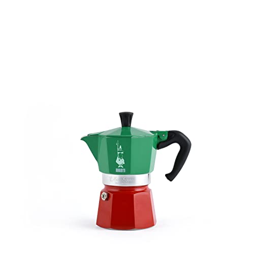 Bialetti - Moka Express Italia Kollektion: Ikonische Espressomaschine für die Herdplatte, macht echten Italienischen Kaffee, Moka-Kanne für 3 Tassen (130 ml), Aluminium, in Rot-Grün-Silber gefärbt