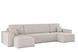 Kaiser Möbel Ecksofa Best U-Form mit schlaffunktion und bettkasten - Modern Design Couch, Sofagarnitur, Couchgarnitur, Polsterecke, freistehend, Dicker Cord, Beige