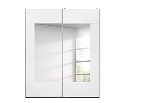 Rauch Möbel Crato Schrank Schwebetürenschrank 2-türig in Weiß mit Spiegel inkl. Zubehörpaket Premium 2 Kleiderstangen, 6 Einlegeböden, 1 Hakenleiste, 1 Türdämpfer-Set, BxHxT 175x210x59 cm