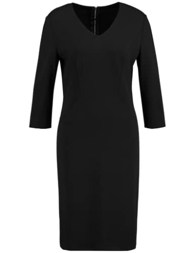 Taifun Damen Figurbetontes Kleid mit 3/4 Arm 3/4 Arm, Armschlitze Kleid Gewirke Kleid unifarben knieumspielend Schwarz 40