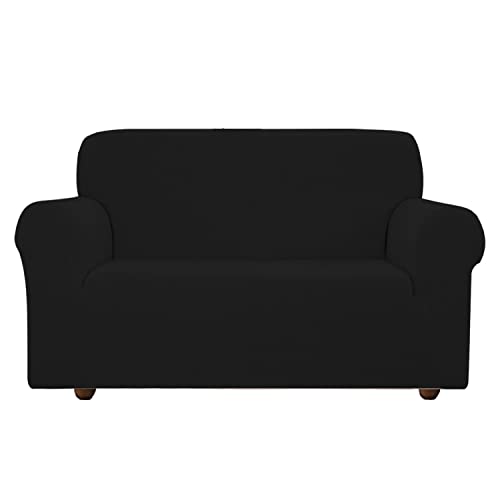 EBETA E Elastisch Sofa Überwürfe Sofabezug, Stretch Sofahusse Sofa Abdeckung Hussen für Sofa, Couch, Sessel 2 Sitzer (Schwarz, 145-185 cm)