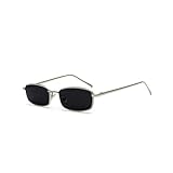 WDZAYXC Klassische Rechteckige Sonnenbrille Retro Schlanke Metallrahmen Gläser Vintage Rechteck Candy Farbe Sonnenbrille(Silber/Grau)