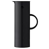 Stelton Isolierkanne EM77 - Doppelwandige Isolierkanne für heiße/kalte Getränke - Tee- & Kaffeekanne mit Glaseinsatz, Magnetverschluss, Schraubdeckel, Vintage-Design - 1 Liter, schwarz