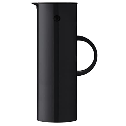 Stelton Isolierkanne EM77 - Doppelwandige Isolierkanne für heiße/kalte Getränke - Tee- & Kaffeekanne mit Glaseinsatz, Magnetverschluss, Schraubdeckel, Vintage-Design - 1 Liter, schwarz