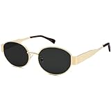 LOJUDI Retro Sonnenbrille Herren Damen Oval - Metallrahmen Rund Vintage Runde Sonnenbrille UV400 Schutz-Gold/Schwarz