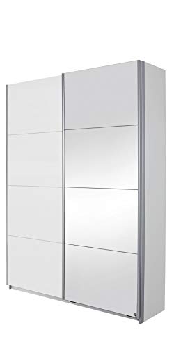 Rauch Möbel Minosa Schrank Kleiderschrank Schwebetürenschrank 2-türig, Weiß mit Spiegel, inkl. Zubehörpaket Basic 2 Einlegeböden, BxHxT 181x197x48 cm