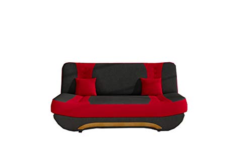 Sofa mit Schlaffunktion und Bettkasten, Couch für Wohnzimmer, Schlafsofa Federkern Sofagarnitur Polstersofa Wohnlandschaft mit Bettfunktion - Feba (Schwarz + Rot (Alova 04+ Alowa 46))