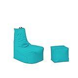 Momiralland Komfort Sitzsack XL - XXL mit Hocker Sitzkissen BodenKissen Sessel In- & Outdoor geeignet Gaming Sitzsack für Erwachsene und Kinder (Türkis, XL - Durchmesser 75 cm)
