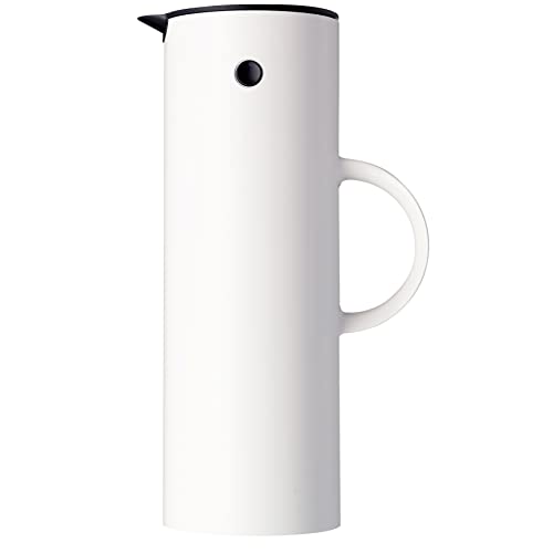 Stelton Isolierkanne EM77 - Doppelwandige Isolierkanne für heiße/kalte Getränke - Tee- & Kaffeekanne mit Glaseinsatz, Magnetverschluss, Schraubdeckel, Vintage-Design - 1 Liter, Weiß