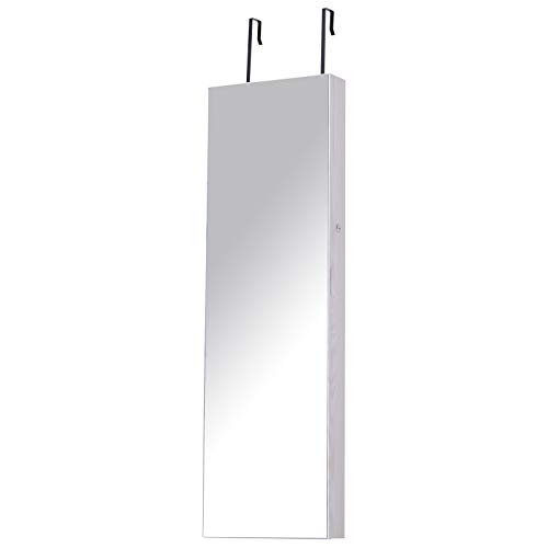 HOMCOM Schmuckschrank Spiegelschrank Wandschrank mit LED Wand-/Türmontage MDF Weiß 37 x 120 x 10 cm