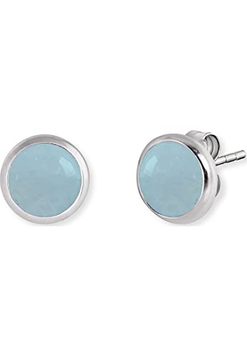 Engelsrufer Damen-Ohrringe mit einem gefassten blauen Achat Edelstein, aus 925er Sterling Silber, Poussettenberschluss, Durchmesser: 10 mm, ERE-BA-ST