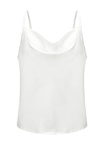 YMING Frauen Seide Gefühl Satin Sling Mode Tank V-Ausschnitt Basic Straps Tops Einfarbiges Tank Shirt Weiß S