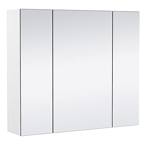 Yaheetech Spiegelschrank Badezimmerschrank mit 3 Spielgeltüren Aufbewahrungsschrank Wandschrank Medizinschrank Hängeschrank für Badezimmer 71 × 15 × 61 cm Weiß