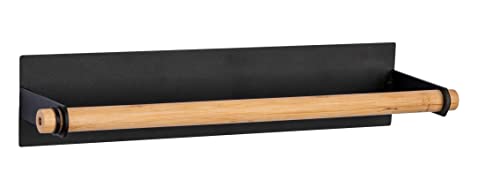 WENKO Küchenrollenhalter Magna, magnetischer Halter für Küchenrollen aus Metall mit Bambus-Stange, Befestigen an Oberflächen ohne Bohren, alternativ Klebe-Befestigung möglich, 30 x 6 x 8 cm, Schwarz