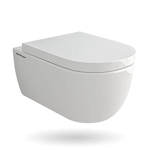 Alpenberger Spülrandloses Tiefspül-WC mit Lotuseffekt | Abnehmbarer WC-Sitz mit Soft-Close Absenkautomatik | Hänge-WC Antibakteriell & Hygienisch | Toilette mit Easy-Clean WC-Deckel
