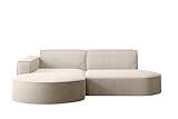 Kaiser Möbel Ecksofa Modena Studio Parma - Modern Design Couch, Sofagarnitur, Couchgarnitur, Polsterecke, freistehend, Stoff Dicker Cord Poso Beige Links