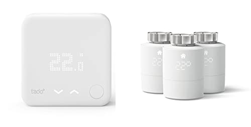 tado° Funk-Temperatursensor mit 3x smartes Heizkörperthermostat - Wifi Zusatzprodukt für smarte Heizkörperthermostate - digitale Raumtemperaturmessung für optimale Heizkörpersteuerung per App