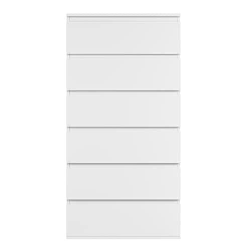 FOREHILL Kommode mit 6 Schubladen Highboard weiß Schubladenschrank Sideboard Beistellschrank für Flur Wohnzimmer Schlafzimmer 60x40x118,5cm aus Holz