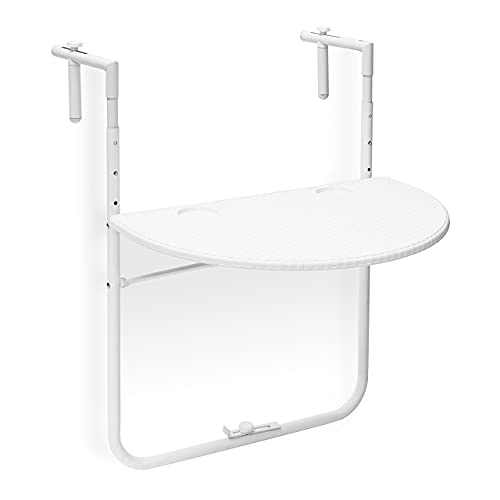 Relaxdays Balkonhängetisch BASTIAN klappbar, 3-fach höhenverstellbarer Klapptisch, Tischplatte B x T: 60 x 40 cm, weiß