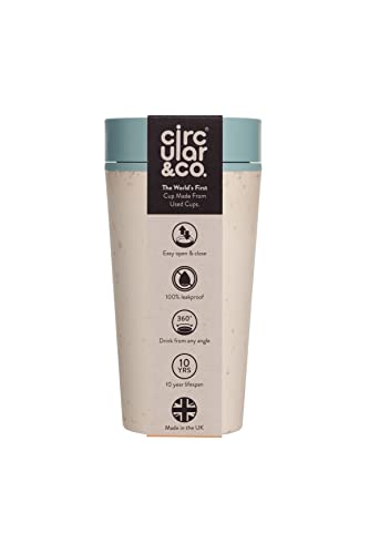Circular and Co Kaffeebecher 340 ml - Weltweit erster, aus Einweg Pappbechern recycelter Thermobecher, Coffee to go Becher, auslaufsicherer Trinkbecher mit 360° Trinkrand in Weiß-Blau