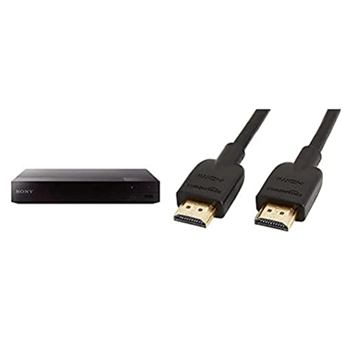 Sony BDP-S3700 Blu-ray-Player (Super WiFi, USB, Screen Mirroring) schwarz & Amazon Basics HL-007306 Hochgeschwindigkeits-HDMI-Kabel 2.0, Ethernet, 3D, 4K-Videowiedergabe und ARC, 1.8m, Schwarz