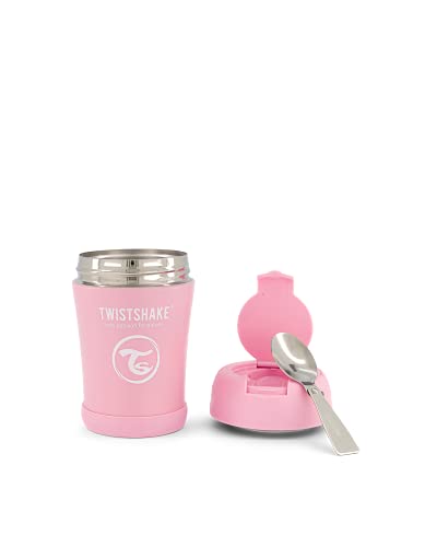 Twistshake Thermobehälter für Essen Babys und Kinder Inklusive klappbarem Löffel, Pastel Pink, 350 ml