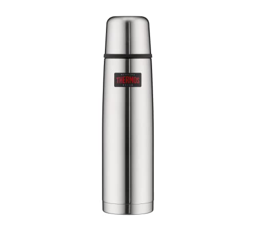 THERMOS Thermosflasche Edelstahl Light&Compact, Edelstahl mattiert 1L, Isolierflasche mit Trinkbecher 4019.205.100 spülmaschinenfest, Thermoskanne hält 24 Stunden heiß, 24 Stunden kalt, BPA-Free