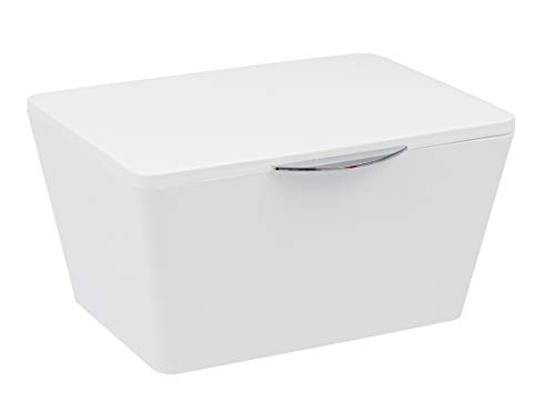 WENKO Aufbewahrungsbox mit Deckel Brasil Weiß - Aufbewahrungskorb, Badkorb mit Deckel, Kunststoff (TPE), 19 x 10 x 15.5 cm, Weiß