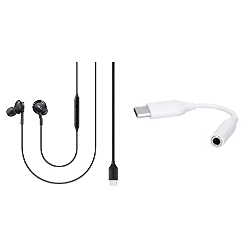 Samsung In-Ear Kopfhörer 'EO-IC100' mit USB Type-C und verwicklungsarmen Gewebekabel, Sound by AKG, Schwarz & USB Type-C auf 3, 5 mm Klinkenanschluss Adapter (Ee-UC10J)