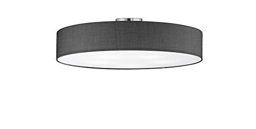 LIGHTLING modern Deckenleuchte in nickel matt, Stoffschirm anthrazit, 5 x E27 max. 60W, ø 65 cm, Höhe: 17 cm