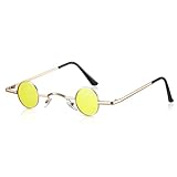 Photect Vintage Sonnenbrille mit Metall Rahmen Kleine Retro Brille Hippie Sonnenbrille für Männer Frauen (Gold, Gelb, Rund)
