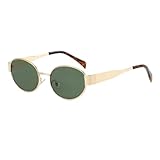 OSAGAMA Retro Runde Ovale Sonnenbrille Metall Rahmen Fashion Sunglasses für Damen Herren Golden Grün