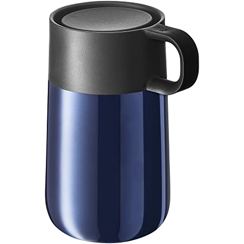 WMF Impulse Travel Mug, Thermobecher Edelstahl 0,3l, Automatikverschluss, 360°-Trinköffnung, hält Getränke 6h warm/ 12h kalt, blau